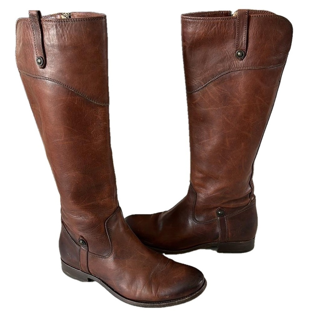 Frye 4001 Buttery Soft Leather Round Toe Tall Riding Boots 8.5 Inside Zipper - Picture 2 of 16